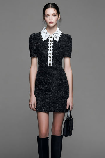 Polo Collar Sheath Black Work Dress